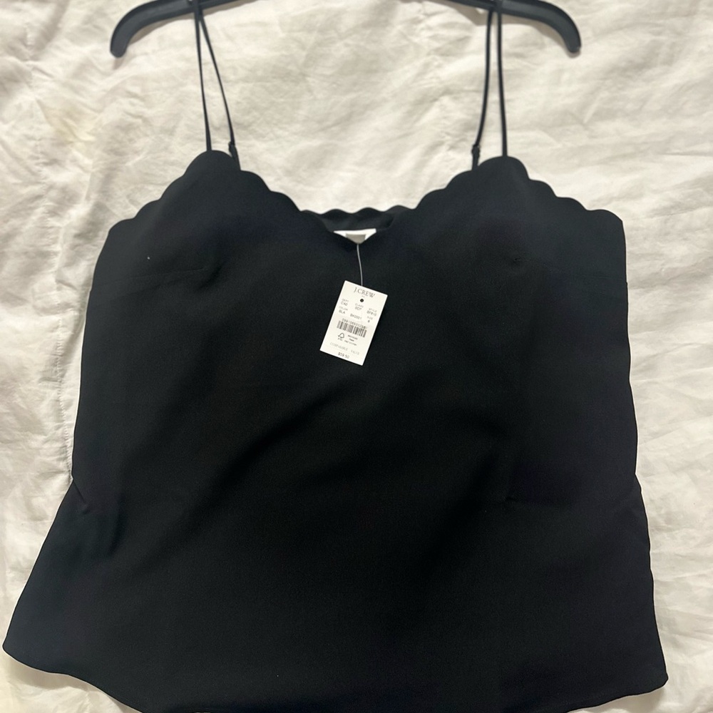 J. Crew Elegant Black Camisole with Scalloped Edges
